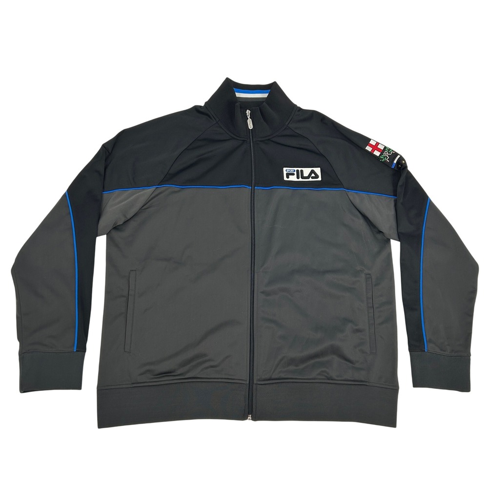 FILA Sport Track Jacket Mens XL Black Gray Full Zip Italy Italia Soccer National